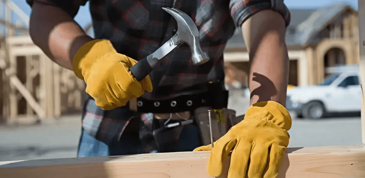 Handyman fixing wood trim with a hammer for home repairs in Memphis, TN