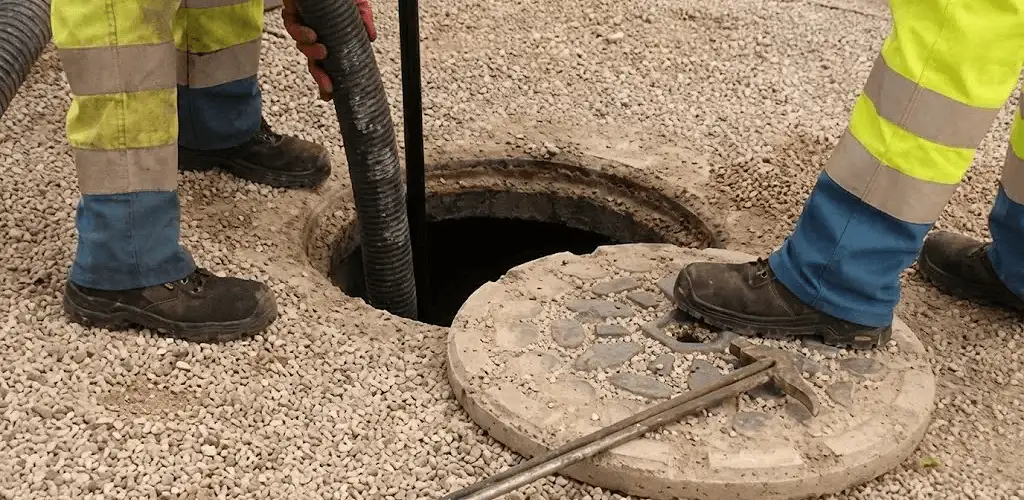 Drain cleaning crew clearing a sewer access point with professional equipment in Memphis, TN